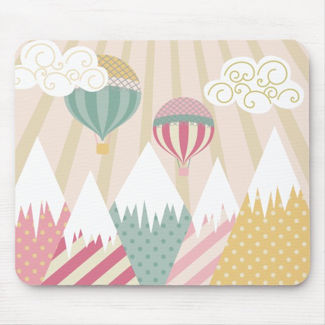 Pink Hot Air Balloon and Mountain Scene Mouse Mat (Front)