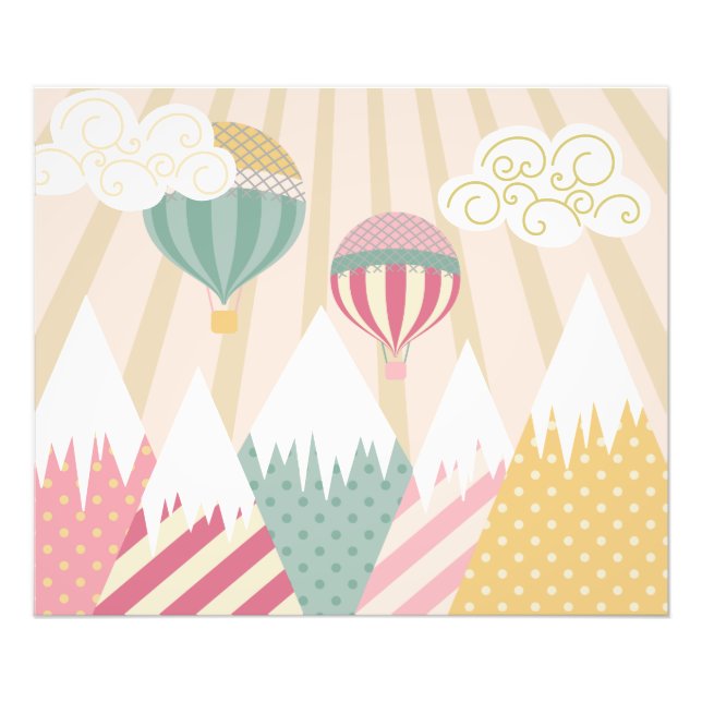 Pink Hot Air Balloon and Mountain Scene Photo Print (Front)
