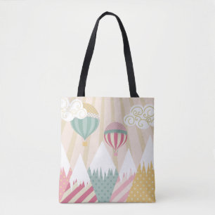 Pink Hot Air Balloon and Mountain Scene Tote Bag
