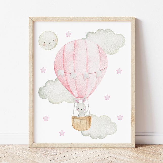 Pink Hot Air Balloon, Animals, Bunny, Girl Nursery Photo Print (Creator Uploaded)