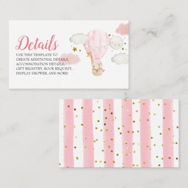 Pink Hot Air Balloon Animals Details Card (Front/Back)