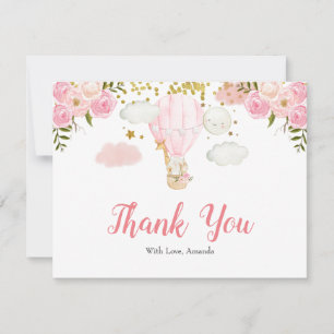 Pink Hot Air Balloon Animals Jungle Thank You Card