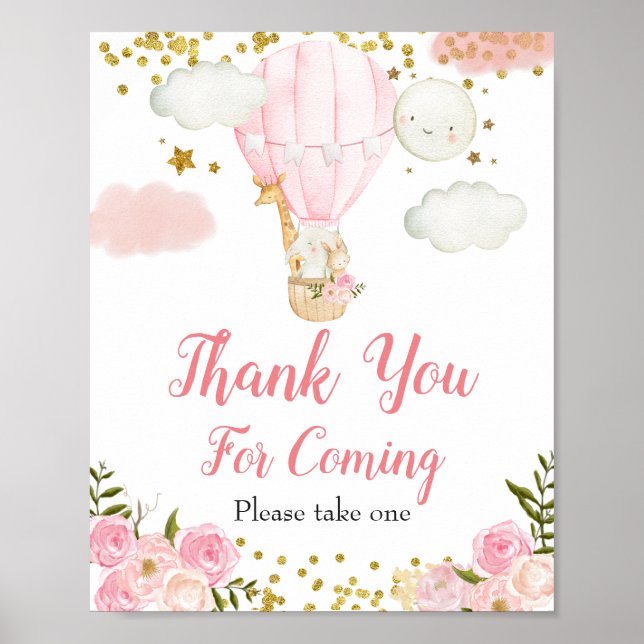 Pink Hot Air Balloon Animals Thank you for coming Poster (Front)