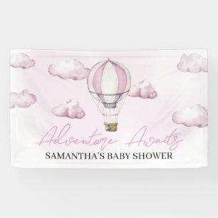 Pink Hot Air Balloon Baby Shower Banner