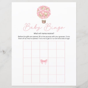 Pink Hot Air Balloon Baby Shower Bingo Game