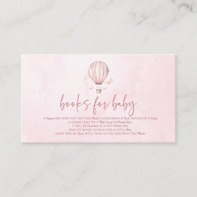 Pink Hot Air Balloon Baby Shower Books For Baby Enclosure Card (Front)