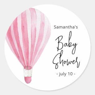 Pink hot air balloon Baby shower Classic Round Sticker