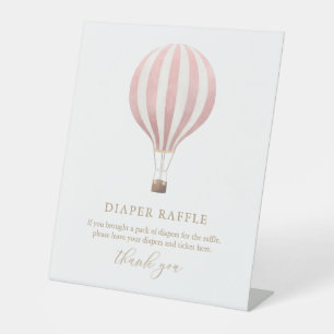 Pink Hot Air Balloon Baby Shower Diaper Raffle Pedestal Sign