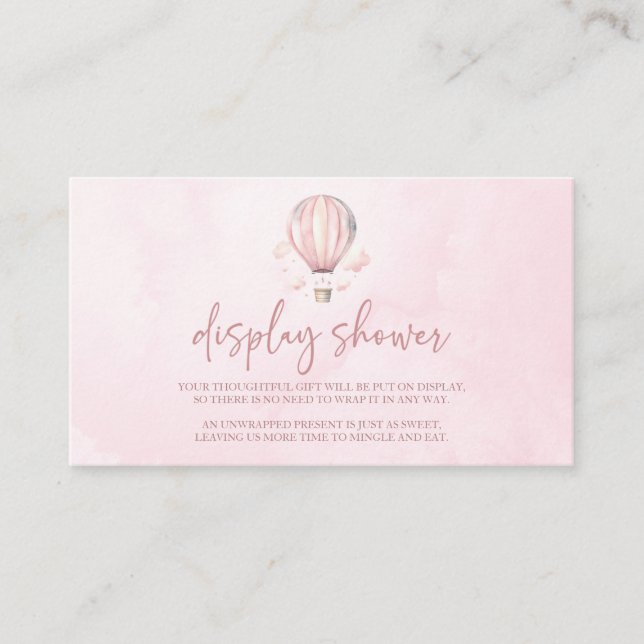 Pink Hot Air Balloon Baby Shower Display Shower Enclosure Card (Front)
