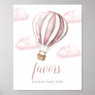 Pink Hot Air Balloon Baby Shower Favors Sign