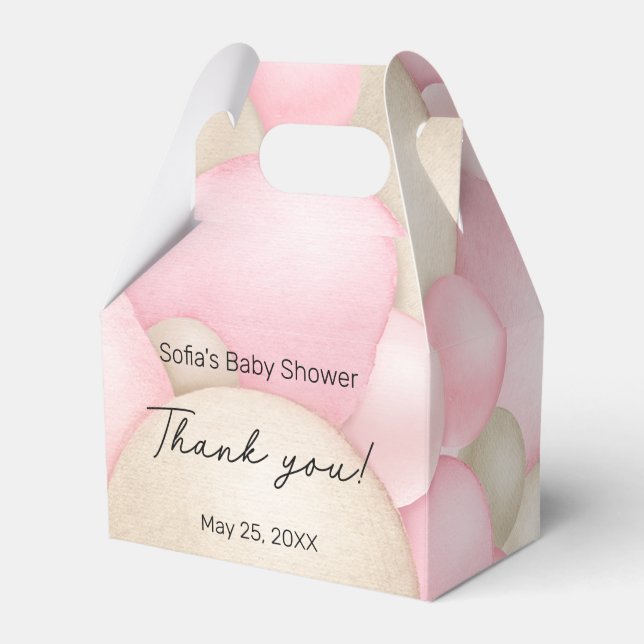 Pink Hot Air Balloon Baby Shower Favour Box (Front Side)