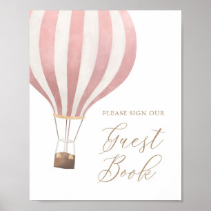 Pink Hot Air Balloon Baby Shower Guest Book Sign