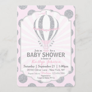 Pink Hot Air Balloon Baby Shower Invitation