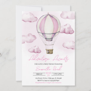 Pink Hot Air Balloon Baby Shower Invitation