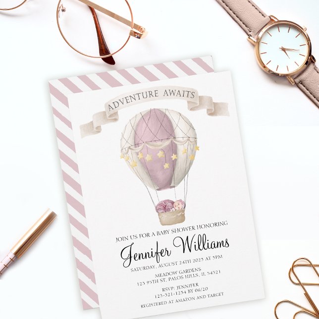 Pink hot air balloon baby shower Invitation (Creator Uploaded)