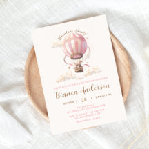 Pink Hot Air Balloon Baby Shower Invitation 