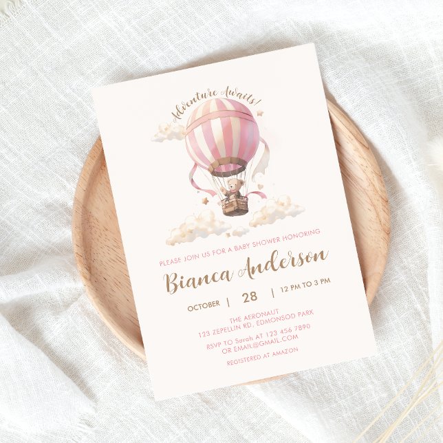Pink Hot Air Balloon Baby Shower Invitation  (Creator Uploaded)