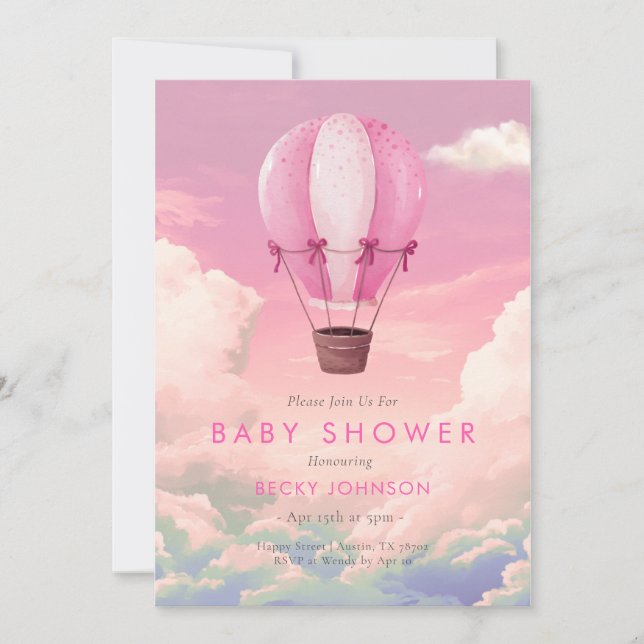 Pink Hot Air Balloon Baby Shower Invitation (Front)
