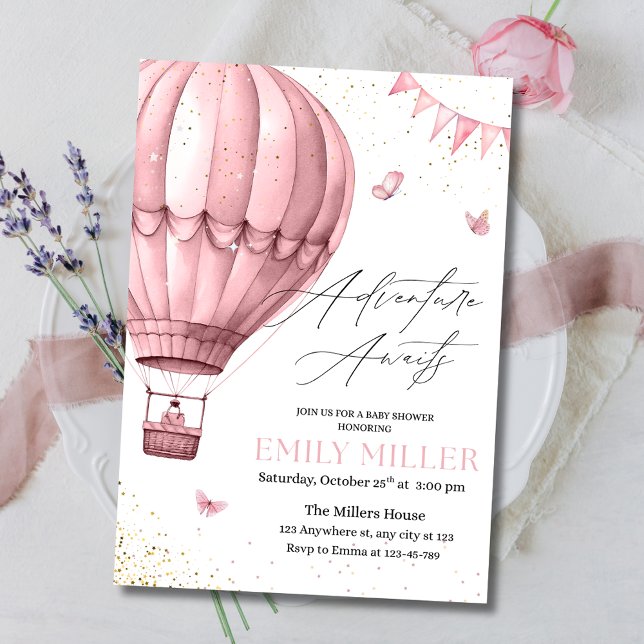 Pink Hot Air Balloon Baby Shower Invite, Baby Girl Invitation (Creator Uploaded)