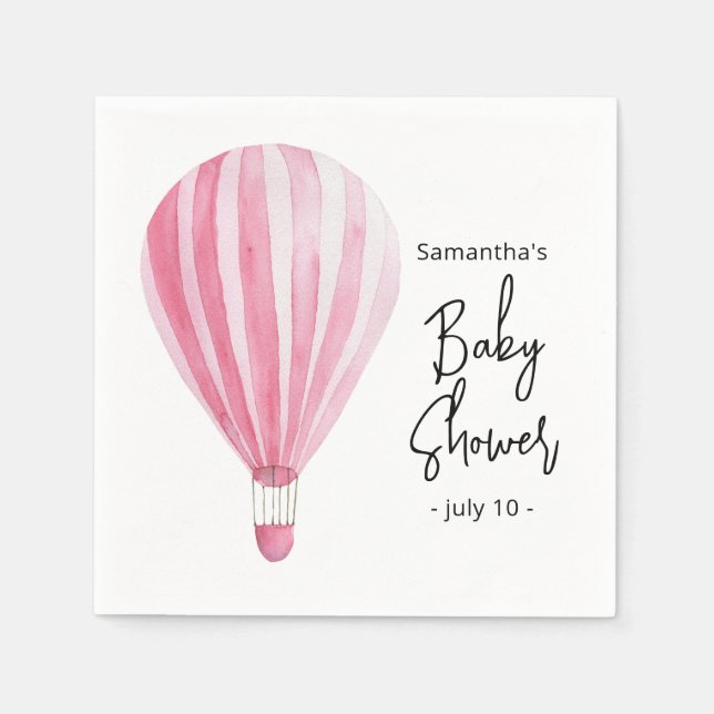 Pink hot air balloon Baby shower Napkin (Front)