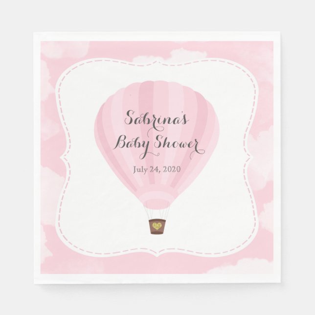 Pink Hot Air Balloon Baby Shower Napkin (Front)