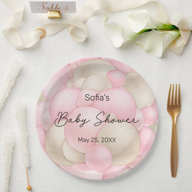 Pink Hot Air Balloon Baby Shower Paper Plate (Wedding)