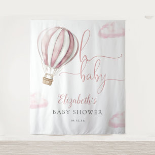Pink Hot Air Balloon Baby Shower Photo Backdrop Tapestry