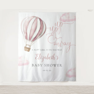 Pink Hot Air Balloon Baby Shower Photo Backdrop Tapestry