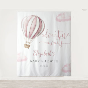 Pink Hot Air Balloon Baby Shower Photo Backdrop Tapestry