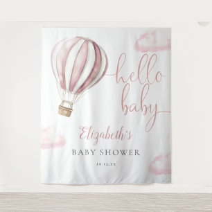 Pink Hot Air Balloon Baby Shower Photo Backdrop Tapestry