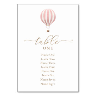 Pink Hot Air Balloon Baby Shower Table Number