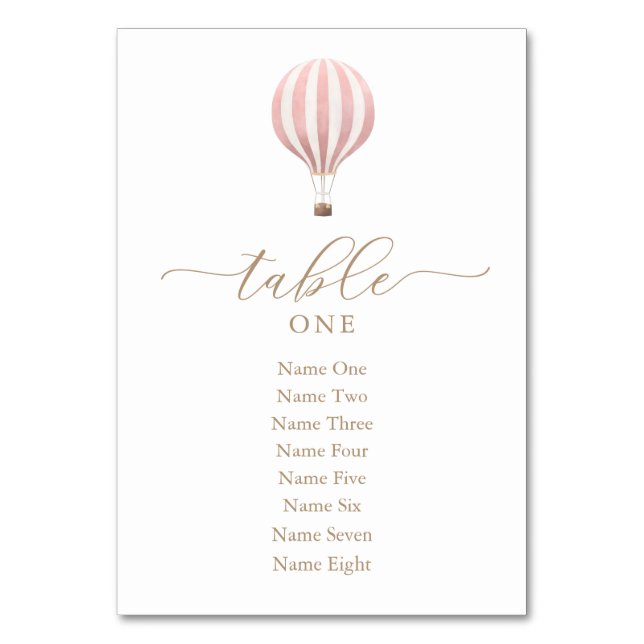 Pink Hot Air Balloon Baby Shower Table Number (Front)