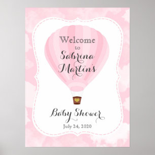 Pink Hot Air Balloon Baby Shower Welcome Sign