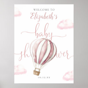 Pink Hot Air Balloon Baby Shower Welcome Sign