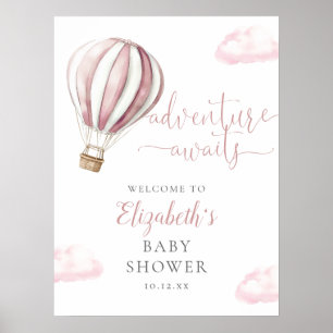 Pink Hot Air Balloon Baby Shower Welcome Sign