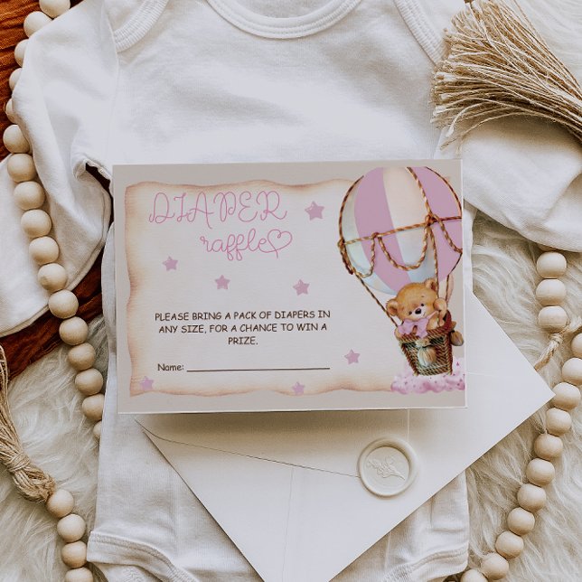 Pink Hot Air Balloon Bear Diaper Raffle Enclosure Card (Creator Uploaded)