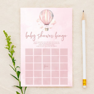 Pink Hot Air Balloon Bingo Baby Shower Game