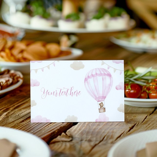 Pink Hot Air Balloon Birthday Food Place Card (Creator Uploaded)
