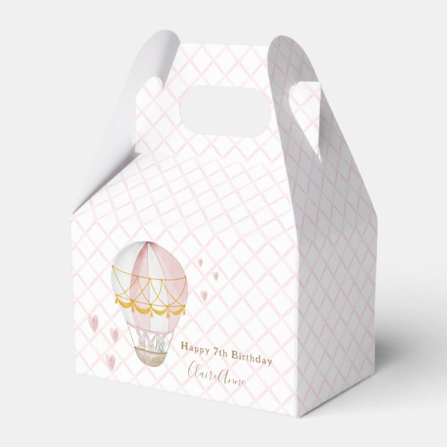 Pink Hot Air Balloon Birthday Party  Favour Box (Front Side)