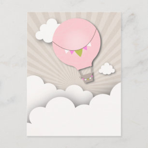 Pink Hot Air Balloon Birthday Party Postcard