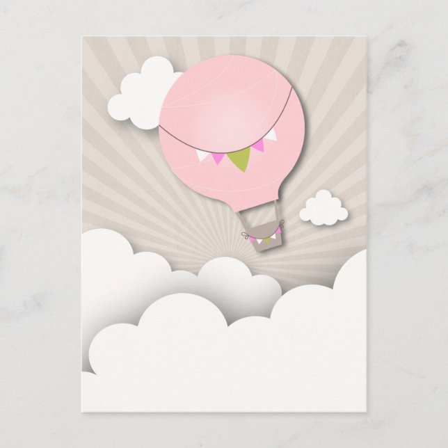 Pink Hot Air Balloon Birthday Party Postcard (Front)