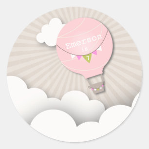 Pink Hot Air Balloon Birthday Party Sticker