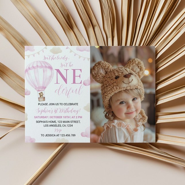 Pink Hot Air Balloon Birthday Photo Invitation (Creator Uploaded)