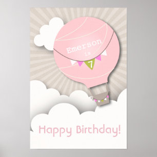 Pink Hot Air Balloon Birthday Poster