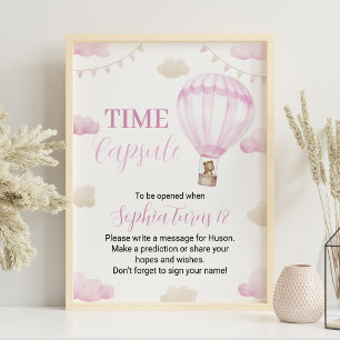 Pink Hot Air Balloon Birthday Time Capsule Poster