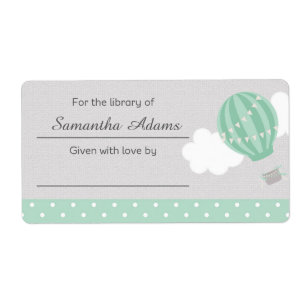 Pink Hot Air Balloon Bookplate Label Sticker