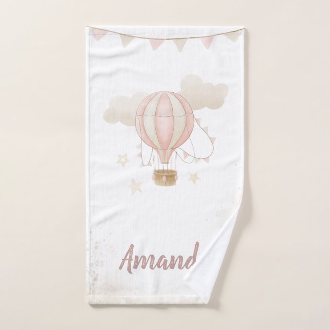 Pink Hot Air Balloon Clouds Baby Shower Bath Towel Set (Hand Towel)