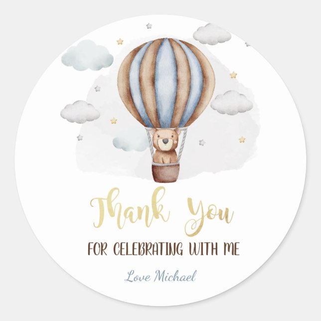 Pink Hot Air Balloon Clouds Baby Shower Classic Round Sticker (Front)