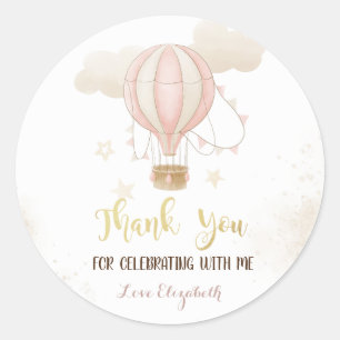 Pink Hot Air Balloon Clouds Baby Shower Classic Round Sticker