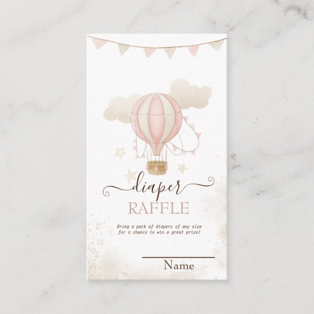 Pink Hot Air Balloon Clouds Baby Shower Enclosure Card (Front)